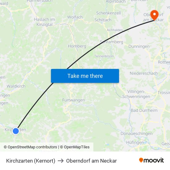 Kirchzarten (Kernort) to Oberndorf am Neckar map