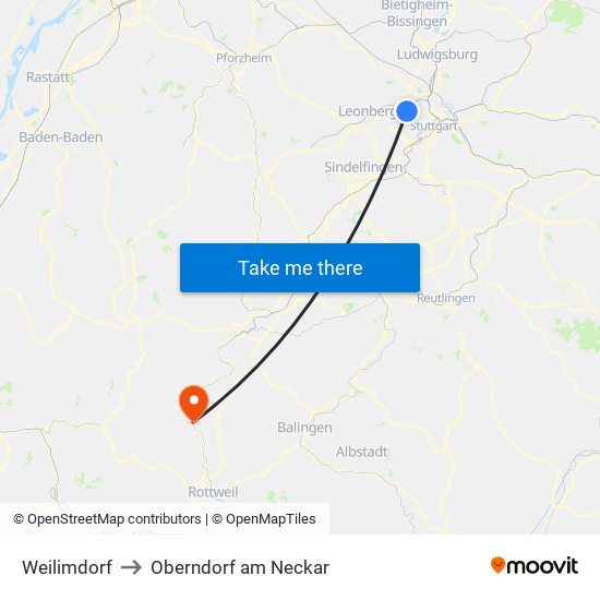 Weilimdorf to Oberndorf am Neckar map