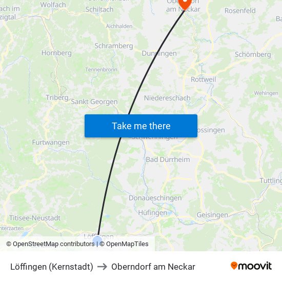 Löffingen (Kernstadt) to Oberndorf am Neckar map