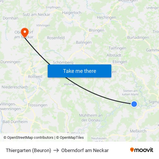 Thiergarten (Beuron) to Oberndorf am Neckar map