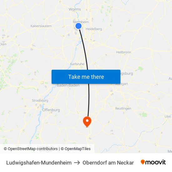 Ludwigshafen-Mundenheim to Oberndorf am Neckar map