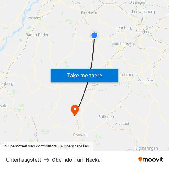 Unterhaugstett to Oberndorf am Neckar map