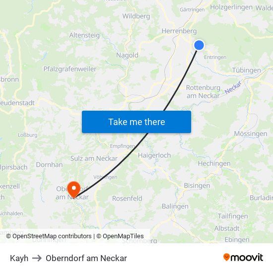 Kayh to Oberndorf am Neckar map
