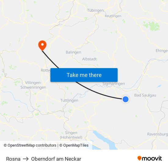 Rosna to Oberndorf am Neckar map