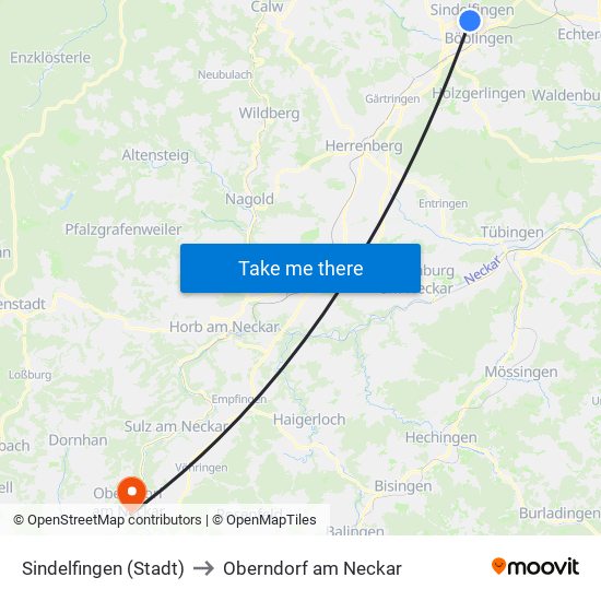 Sindelfingen (Stadt) to Oberndorf am Neckar map