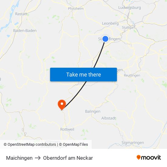 Maichingen to Oberndorf am Neckar map
