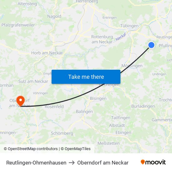 Reutlingen-Ohmenhausen to Oberndorf am Neckar map