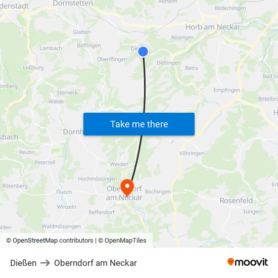 Dießen to Oberndorf am Neckar map