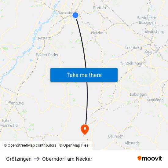 Grötzingen to Oberndorf am Neckar map