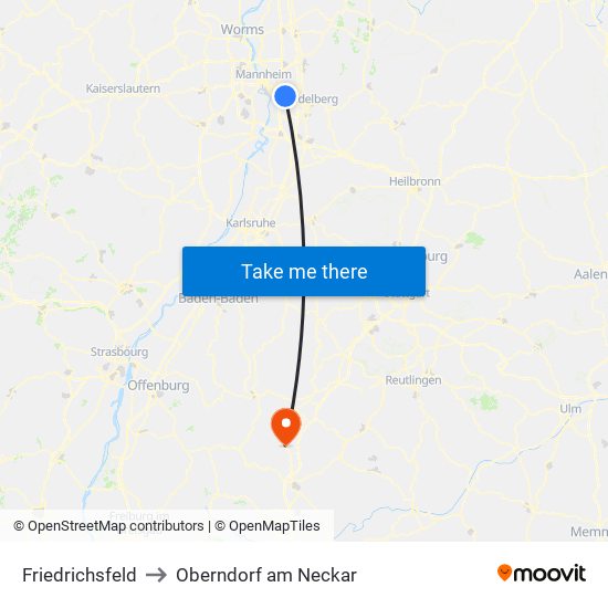 Friedrichsfeld to Oberndorf am Neckar map