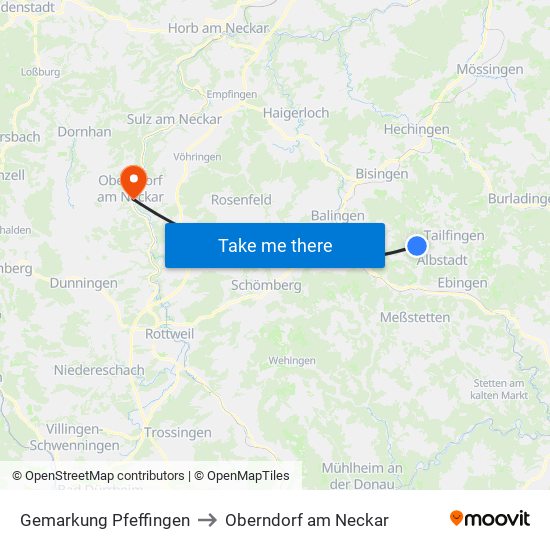 Gemarkung Pfeffingen to Oberndorf am Neckar map