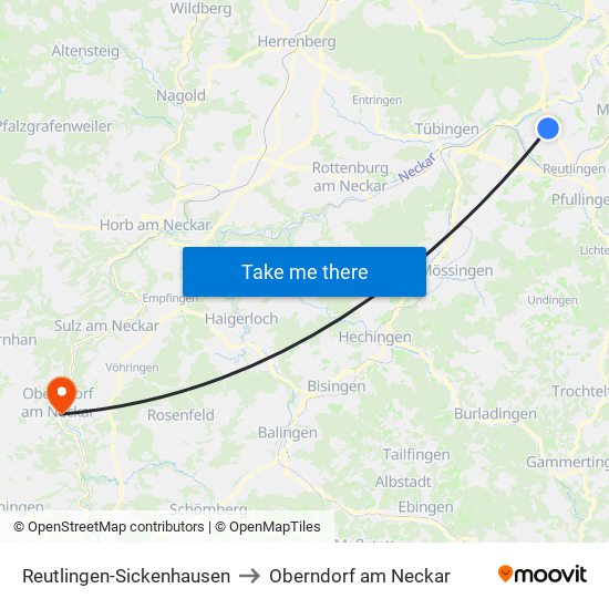 Reutlingen-Sickenhausen to Oberndorf am Neckar map
