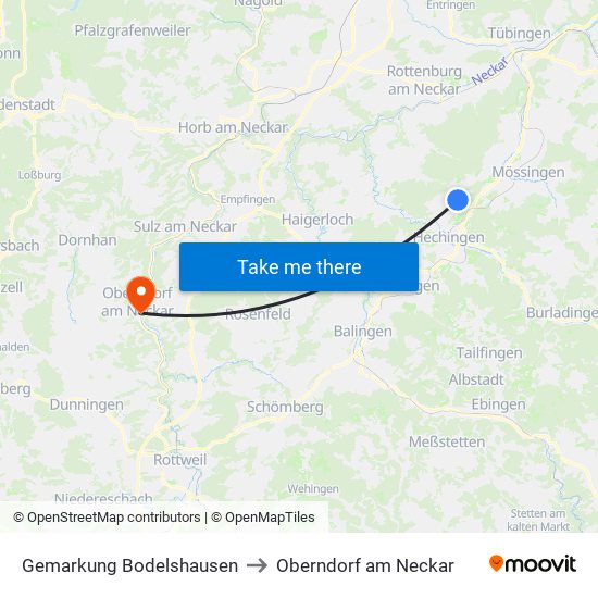 Gemarkung Bodelshausen to Oberndorf am Neckar map