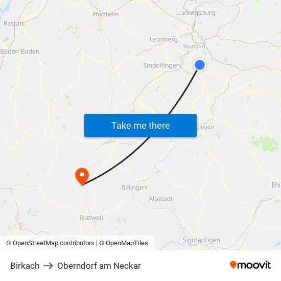 Birkach to Oberndorf am Neckar map