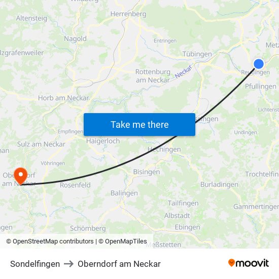 Sondelfingen to Oberndorf am Neckar map