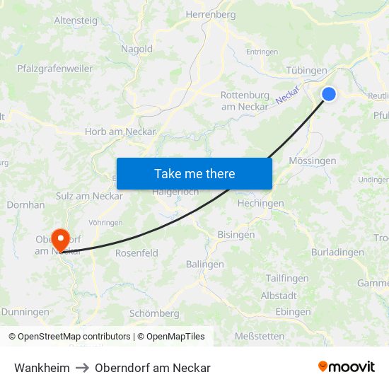 Wankheim to Oberndorf am Neckar map