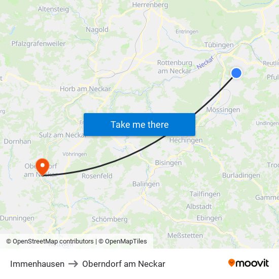 Immenhausen to Oberndorf am Neckar map