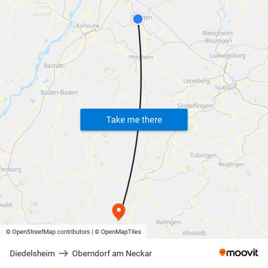 Diedelsheim to Oberndorf am Neckar map