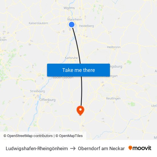 Ludwigshafen-Rheingönheim to Oberndorf am Neckar map