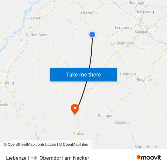 Liebenzell to Oberndorf am Neckar map