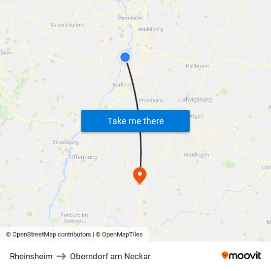 Rheinsheim to Oberndorf am Neckar map