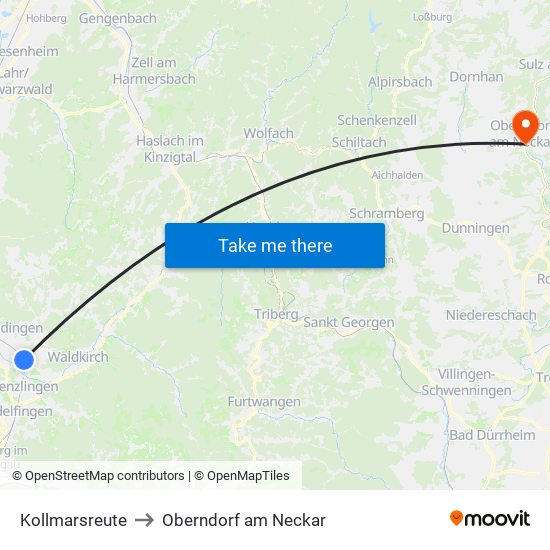 Kollmarsreute to Oberndorf am Neckar map