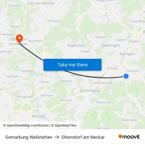 Gemarkung Weilstetten to Oberndorf am Neckar map