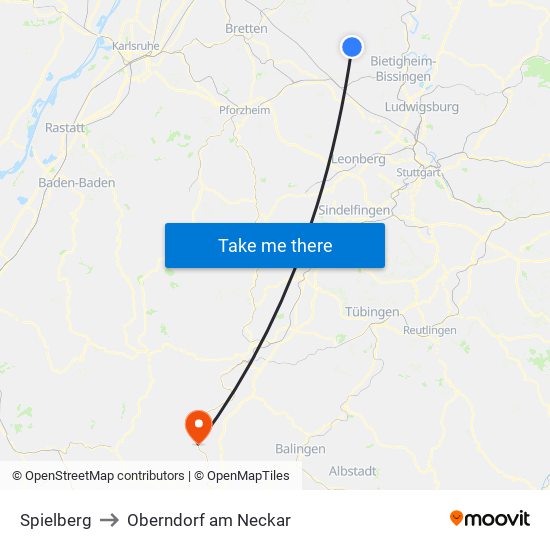 Spielberg to Oberndorf am Neckar map