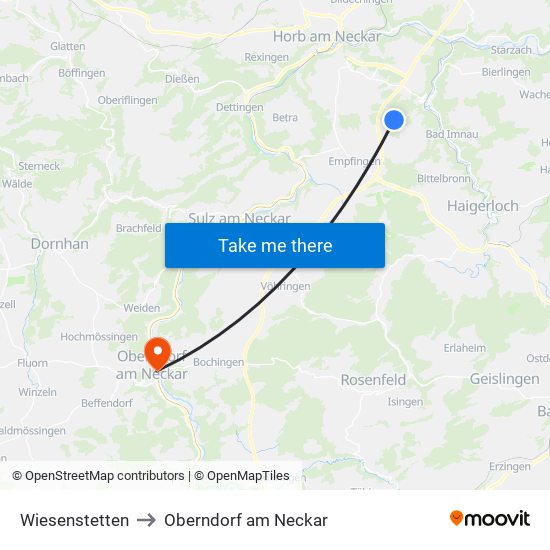 Wiesenstetten to Oberndorf am Neckar map