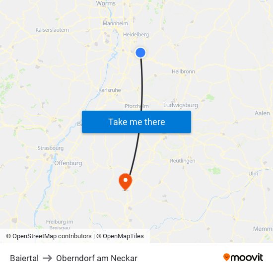 Baiertal to Oberndorf am Neckar map