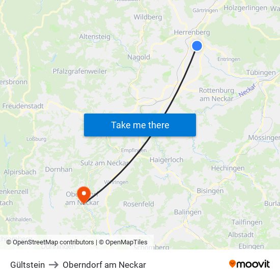 Gültstein to Oberndorf am Neckar map