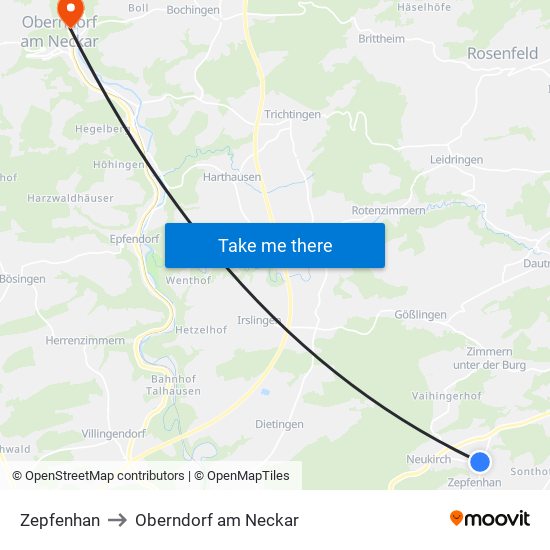 Zepfenhan to Oberndorf am Neckar map