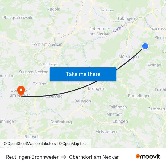 Reutlingen-Bronnweiler to Oberndorf am Neckar map