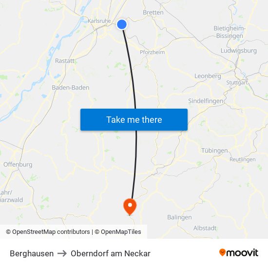 Berghausen to Oberndorf am Neckar map