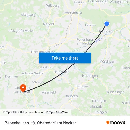 Bebenhausen to Oberndorf am Neckar map