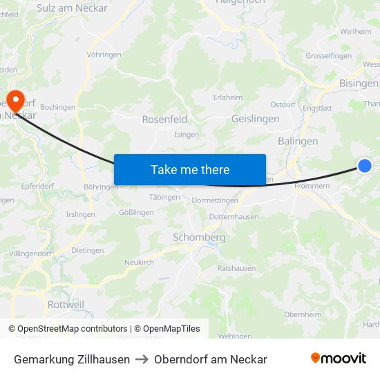 Gemarkung Zillhausen to Oberndorf am Neckar map