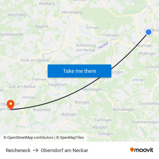 Reicheneck to Oberndorf am Neckar map