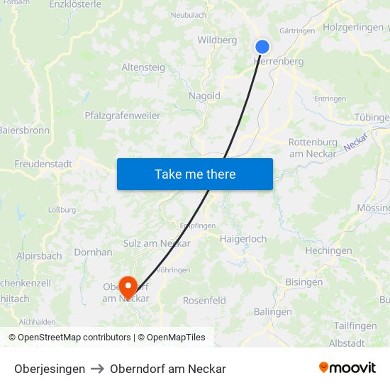 Oberjesingen to Oberndorf am Neckar map