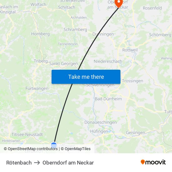 Rötenbach to Oberndorf am Neckar map