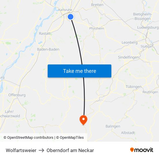 Wolfartsweier to Oberndorf am Neckar map