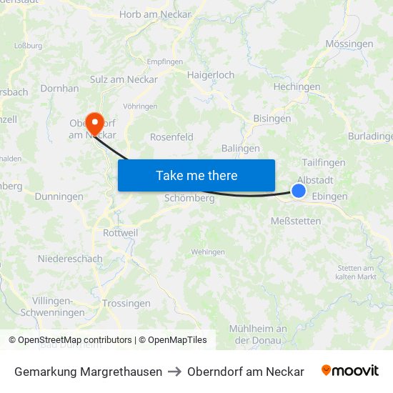 Gemarkung Margrethausen to Oberndorf am Neckar map