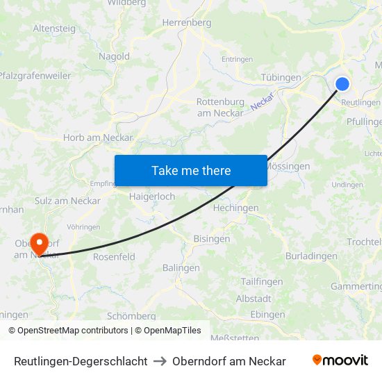 Reutlingen-Degerschlacht to Oberndorf am Neckar map