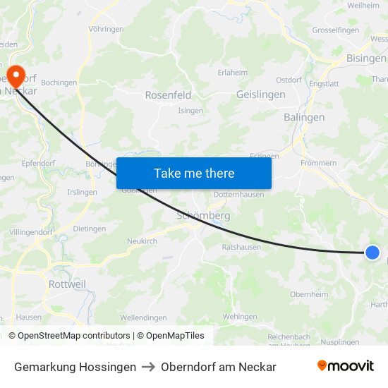 Gemarkung Hossingen to Oberndorf am Neckar map