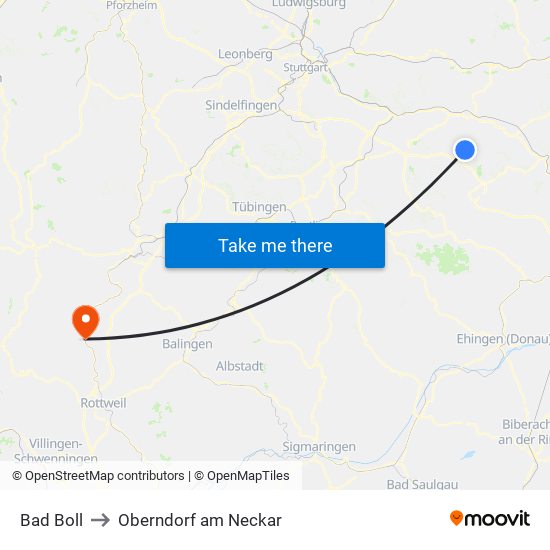 Bad Boll to Oberndorf am Neckar map