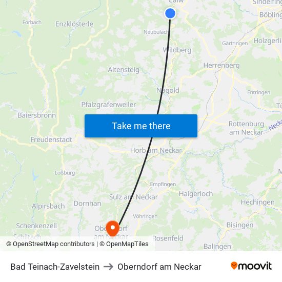 Bad Teinach-Zavelstein to Oberndorf am Neckar map