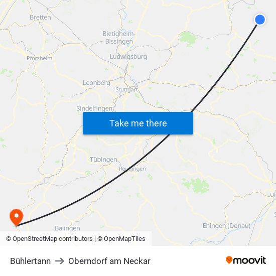 Bühlertann to Oberndorf am Neckar map