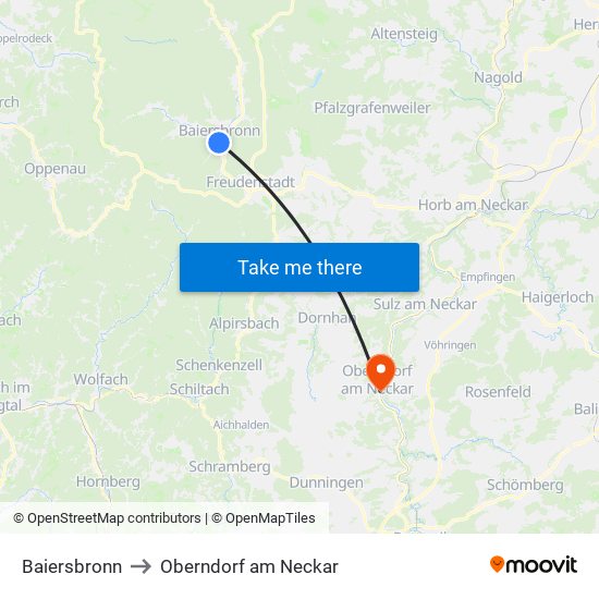 Baiersbronn to Oberndorf am Neckar map