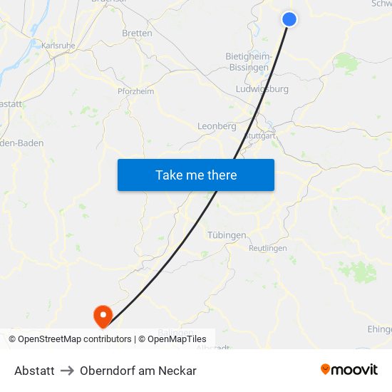 Abstatt to Oberndorf am Neckar map