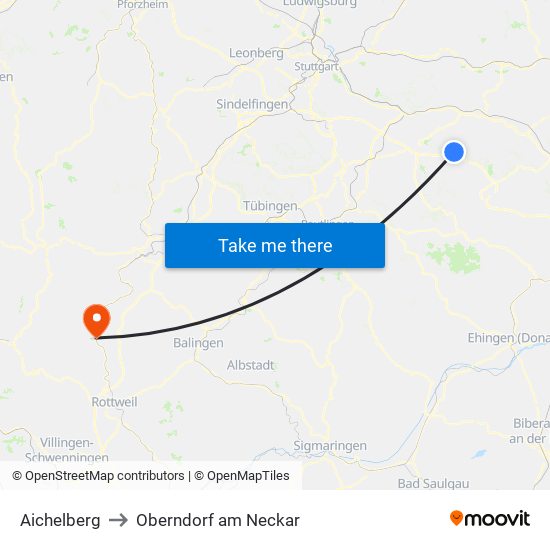 Aichelberg to Oberndorf am Neckar map