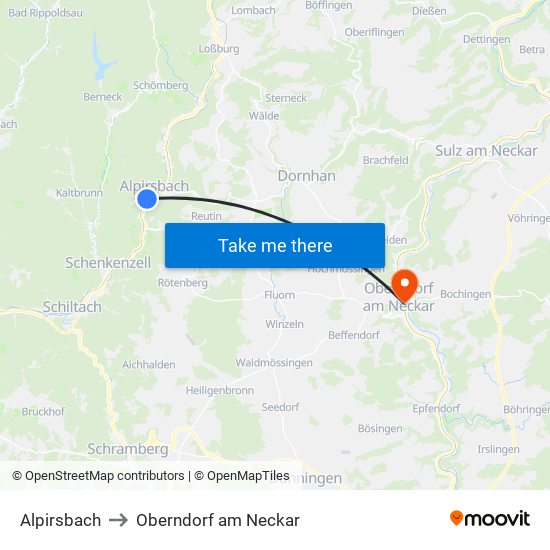 Alpirsbach to Oberndorf am Neckar map